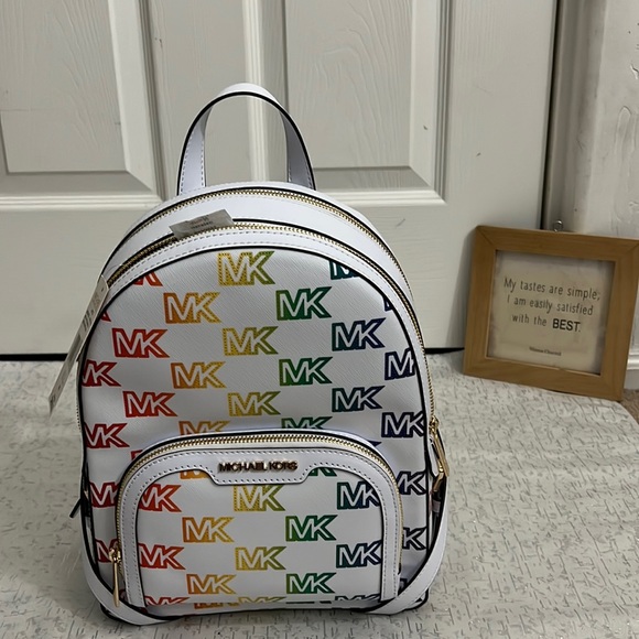 MICHAEL Michael Kors Handbags - Michael Kors Jaycee Medium Backpack MK Signature Rainbow Optic White